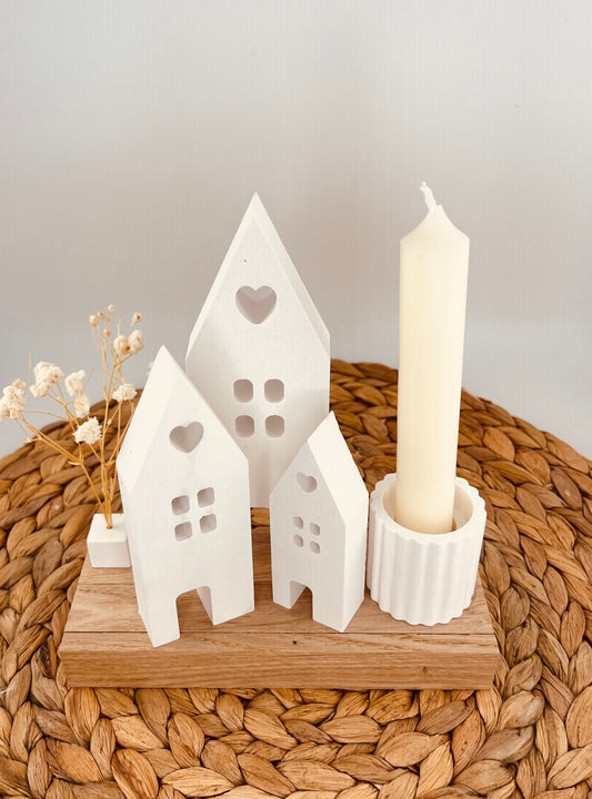 Boho Kerzenhalter „Little Village“ – Minimalistische Deko mit Herz