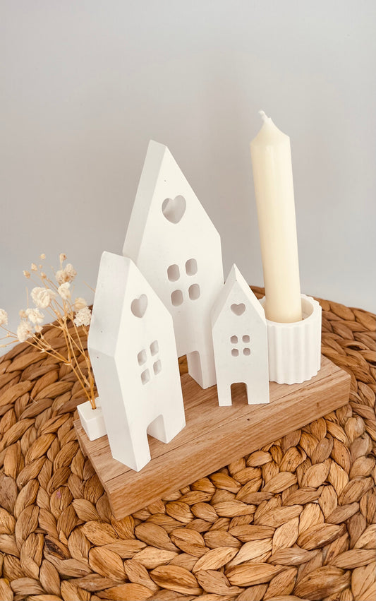 Boho Kerzenhalter „Little Village“ – Minimalistische Deko mit Herz